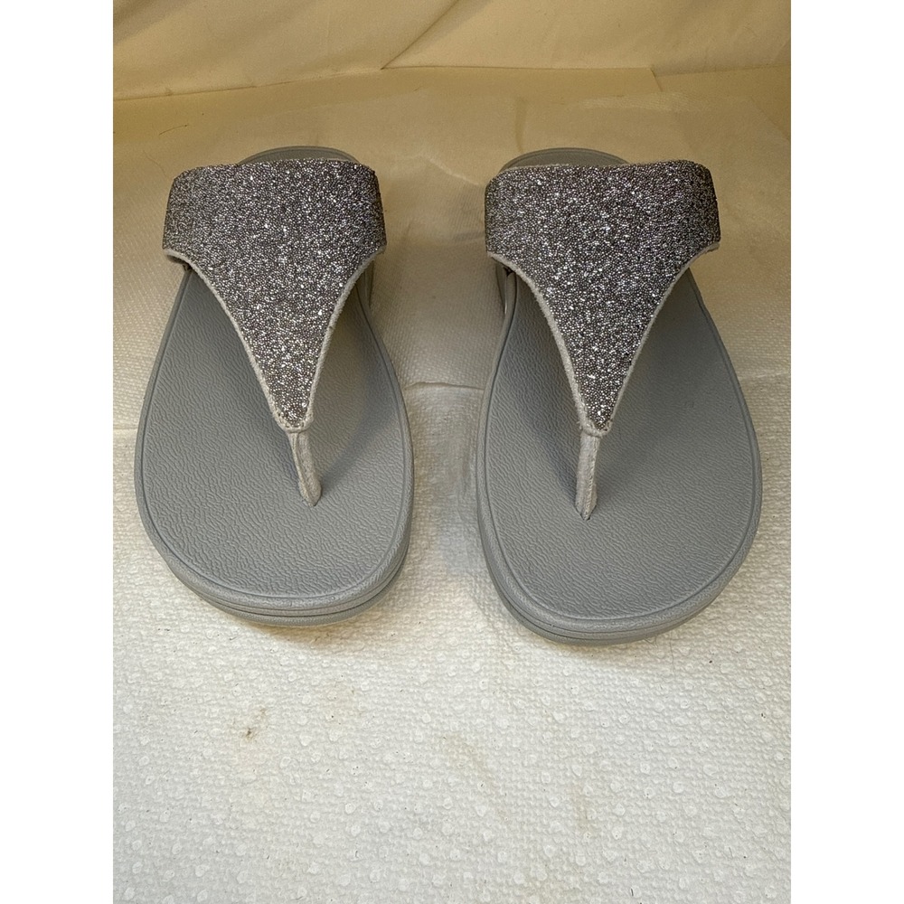 FitFlop Microwobbleboard Silver Glitter Thong Sandals Grey Platform Slides. Sz 7
